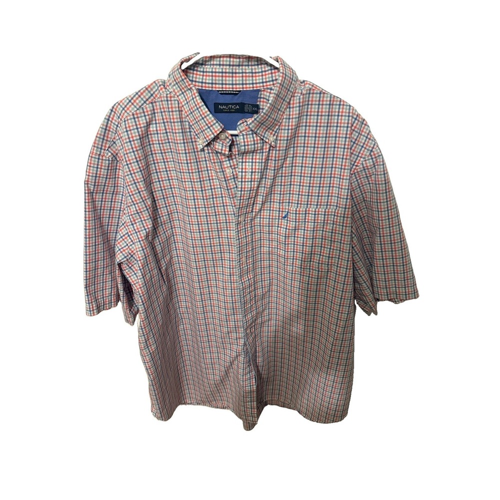 Nautica Cotton Mix Plaid Mens Button Down Shirt XXL Short Sleeve